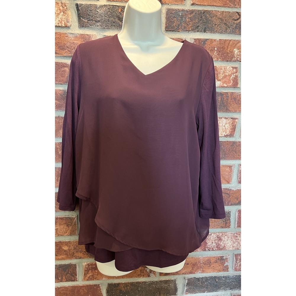 Easywear By Chicos 1 Soft Petal 3/4 Sleeve Bordeaux Plum Burgundy Top Flaw